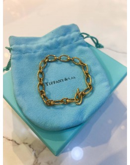 TIFFANY & CO 18K 750 YELLOW GOLD CLASPING OVAL LINK BRACELET