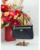 COACH POP POUCH & SHOULDER BAG IN DARK BLUE & WHITE GRAINED CALFSKIN LEATHER