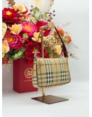 BURBERRY POUCH & SHOULDER BAG IN BEIGE HAYMARKET CHECK CANVAS & BURGUNDY CALFSKIN LEATHER