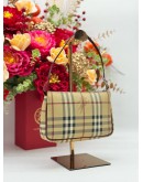 BURBERRY POUCH & SHOULDER BAG IN BEIGE HAYMARKET CHECK CANVAS & BURGUNDY CALFSKIN LEATHER