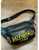 BALENCIAGA BLACK GRAFFITI EXPLORER POUCH WAIST BUMBAG  