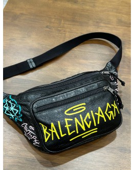 BALENCIAGA BLACK GRAFFITI EXPLORER POUCH WAIST BUMBAG  