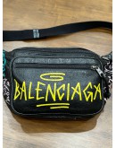 BALENCIAGA BLACK GRAFFITI EXPLORER POUCH WAIST BUMBAG  