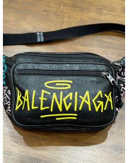 BALENCIAGA BLACK GRAFFITI EXPLORER POUCH WAIST BUMBAG  