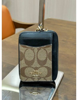 COACH ZIP CARD CASE IN BLOCKED SIGNATURE CANVAS 