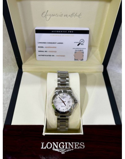 LONGINES CONQUEST LADY REF L3.376.4.76.6 SILVER DIAL 29.5MM QUARTZ WATCH