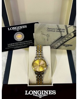 LONGINES FLAGSHIP HALF 18K 750 YELLOW GOLD REF L4.274.3.37.7 GOLD DIAMOND DIAL 26MM AUTOMATIC WATCH