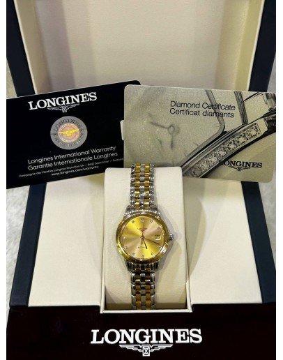 LONGINES FLAGSHIP HALF 18K 750 YELLOW GOLD REF L4.274.3.37.7 GOLD DIAMOND DIAL 26MM AUTOMATIC WATCH
