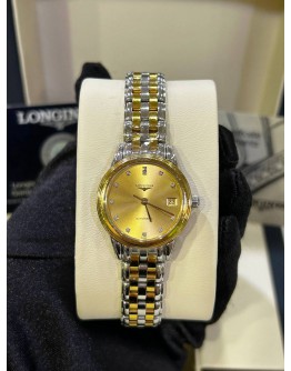 LONGINES FLAGSHIP HALF 18K 750 YELLOW GOLD REF L4.274.3.37.7 GOLD DIAMOND DIAL 26MM AUTOMATIC WATCH