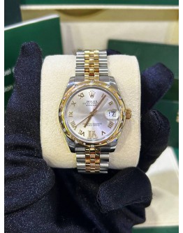 ROLEX OYSTER PERPETUAL DATEJUST 31MM DIAMONDS & WHITE DIAL WITH HALF 18K 750 YELLOW GOLD JUBILEE LINKS REF 178343 AUTOMATIC WATCH