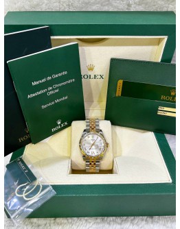 ROLEX OYSTER PERPETUAL DATEJUST 31MM DIAMONDS & WHITE DIAL WITH HALF 18K 750 YELLOW GOLD JUBILEE LINKS REF 178343 AUTOMATIC WATCH