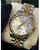 ROLEX OYSTER PERPETUAL DATEJUST 31MM DIAMONDS & WHITE DIAL WITH HALF 18K 750 YELLOW GOLD JUBILEE LINKS REF 178343 AUTOMATIC WATCH