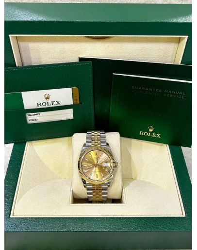 ROLEX DATEJUST JUBILEE 36 REF 126233 HALF 18K 750 YELLOW GOLD CHAMPAGNE DIAL 36MM AUTOMATIC WATCH