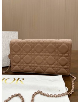 CHRISTIAN DIOR LADY DIOR WOC IN DUSTY ROSE ULTRAMATTE CANNAGE CALF LEATHER