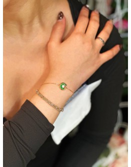 CARTIER AMULETTE DE CARTIER DIAMOND CHRYSOPRASE 18K YELLOW GOLD BRACELET  