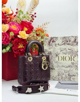 CHRISTIAN DIOR SMALL LADY DIOR MY ABCDIOR BAG IN BURGUNDY LAMBSKIN LEATHER