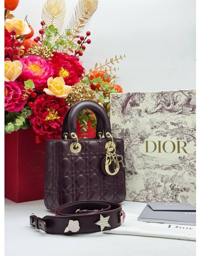 CHRISTIAN DIOR SMALL LADY DIOR MY ABCDIOR BAG IN BURGUNDY LAMBSKIN LEATHER