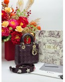 CHRISTIAN DIOR SMALL LADY DIOR MY ABCDIOR BAG IN BURGUNDY LAMBSKIN LEATHER