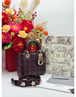 CHRISTIAN DIOR SMALL LADY DIOR MY ABCDIOR BAG IN BURGUNDY LAMBSKIN LEATHER