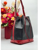 LOUIS VUITTON VINTAGE NOE BUCKET SHOULDER BAG IN BLACK EPI LEATHER & RED CALFSKIN LEATHER
