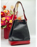 LOUIS VUITTON VINTAGE NOE BUCKET SHOULDER BAG IN BLACK EPI LEATHER & RED CALFSKIN LEATHER
