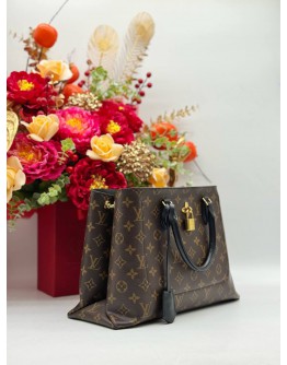 LOUIS VUITTON FLOWER TOTE TOP HANDLE & SHOULDER BAG IN BROWN MONOGRAM CANVAS & BLACK CALFSKIN LEATHER