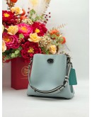 COACH WILLOW BUCKET SHOULDER BAG IN LIGHT BLUE & LIGHT GREY PEBBLED LEATHER