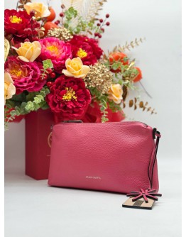 BRAUN BUFFEL POUCH & CROSSBODY BAG IN PINK PEBBLED LEATHER
