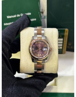 ROLEX LADY DATEJUST REF 179161 HALF 18K 750 ROSE GOLD BROWN DIAMOND DIAL 26MM AUTOMATIC WATCH