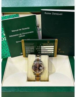 ROLEX LADY DATEJUST REF 179161 HALF 18K 750 ROSE GOLD BROWN DIAMOND DIAL 26MM AUTOMATIC WATCH