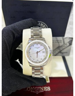 LONGINES CONQUEST REF L3.281.0.87.6 MOTHER OF PEARL DIAL DIAMOND BEZEL 34MM QUARTZ WATCH
