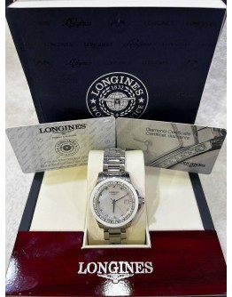 LONGINES CONQUEST REF L3.281.0.87.6 MOTHER OF PEARL DIAL DIAMOND BEZEL 34MM QUARTZ WATCH