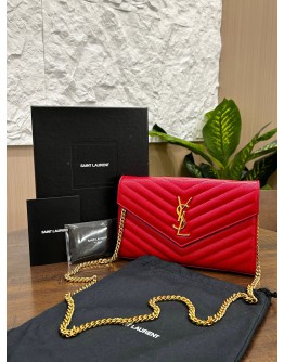 YSL YVES SAINT LAURENT CASSANDRE GRAINED CALF LEATHER ENVELOPE WOC   