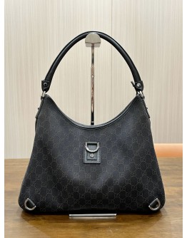 GUCCI ABBEY D-RING SHOULDER BAG IN BROWN GG CANVAS & IVORY CALF LEATHER 