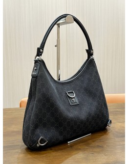 GUCCI ABBEY D-RING SHOULDER BAG IN BROWN GG CANVAS & IVORY CALF LEATHER 