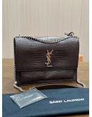 YSL YVES SAINT LAURENT BROWN CROCODILE EMBOSSED LEATHER SUNSET BAG
