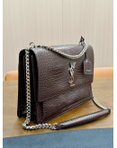 YSL YVES SAINT LAURENT BROWN CROCODILE EMBOSSED LEATHER SUNSET BAG