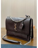 YSL YVES SAINT LAURENT BROWN CROCODILE EMBOSSED LEATHER SUNSET BAG