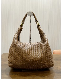 BOTTEGA VENETA SLOANE HOBO TAN BROWN INTRECCIATO LEATHER SHOULDER BAG 