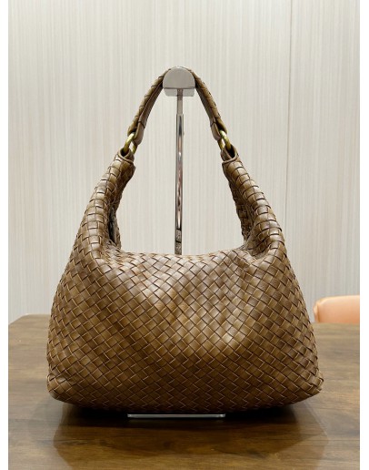 BOTTEGA VENETA SLOANE HOBO TAN BROWN INTRECCIATO LEATHER SHOULDER BAG 