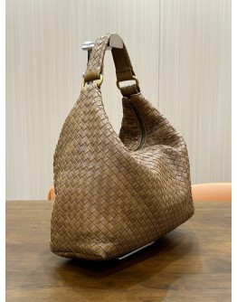 BOTTEGA VENETA SLOANE HOBO TAN BROWN INTRECCIATO LEATHER SHOULDER BAG 