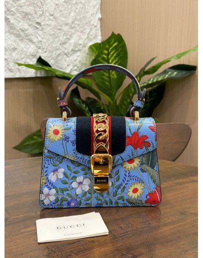 GUCCI MINI WEB SYLVIE FLORAL PRINT TOP HANDLE HANDBAG