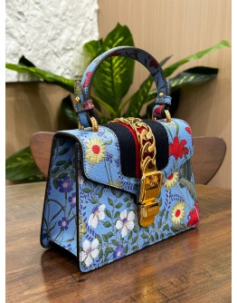 GUCCI MINI WEB SYLVIE FLORAL PRINT TOP HANDLE HANDBAG