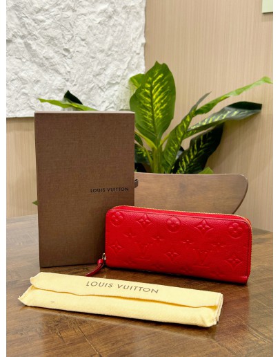 LOUIS VUITTON LONG WALLET IN CHERRY RED EMPREINTE MONOGRAM LEATHER WITH GOLD HARDWARE