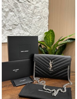 YSL YVES SAINT LAURENT CASSANDRE GRAINED CALF LEATHER ENVELOPE WOC   