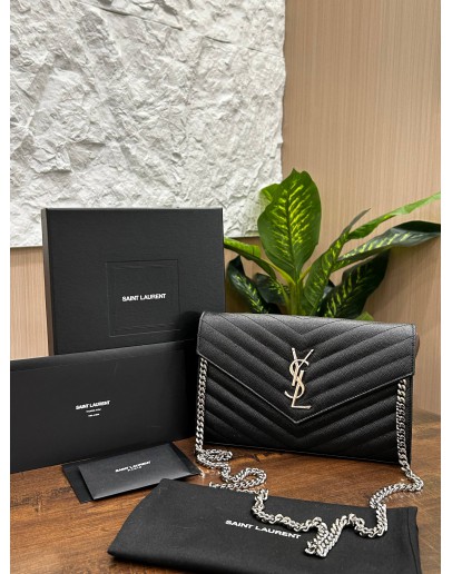 YSL YVES SAINT LAURENT CASSANDRE GRAINED CALF LEATHER ENVELOPE WOC   
