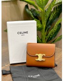 CELINE SMALL FLAP WALLET TRIOMPHE  IN SHINY SMOOTH LAMBSKIN LEATHER & GOLD HARDWARE