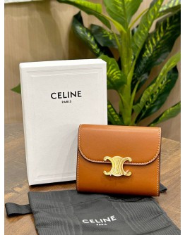 CELINE SMALL FLAP WALLET TRIOMPHE  IN SHINY SMOOTH LAMBSKIN LEATHER & GOLD HARDWARE