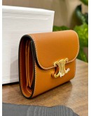 CELINE SMALL FLAP WALLET TRIOMPHE  IN SHINY SMOOTH LAMBSKIN LEATHER & GOLD HARDWARE