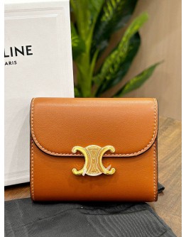 CELINE SMALL FLAP WALLET TRIOMPHE  IN SHINY SMOOTH LAMBSKIN LEATHER & GOLD HARDWARE